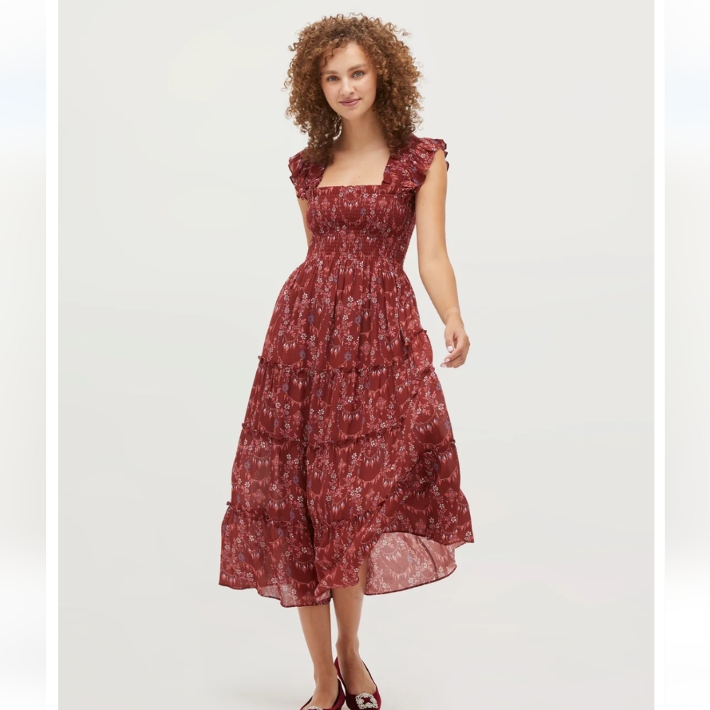 Hill House Burgundy Floral Midi Dress